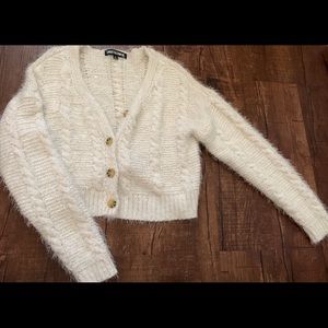 White fuzzy sweater w buttons!!